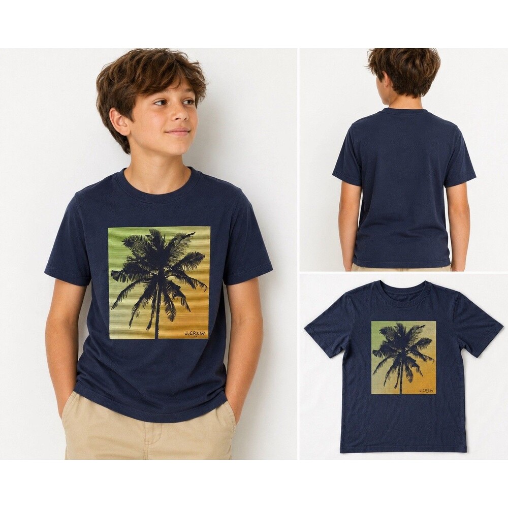 Boys J.Crew Navy Palm Tree Graphic T Shirt Youth Large 14/16